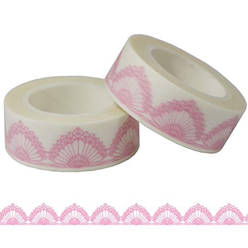 aufodara 2 Rollen 10m x 15mm Pink Washi Tape Nett Spitze Motive Dekoration Rattan Masking Tape Dekorative Papier Klebeband Hochzeit DIY Scrapbooking (Muster-B) von aufodara