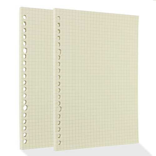 A5 Notizbuch Refill 120 Blatt / 240 Seiten Karierte Nachfüllbar Notizblöcke Tagebuch Ringbuch Nachfüllpackung blanko Papier Beige (Binder mit 20 Löcher) von aufodara