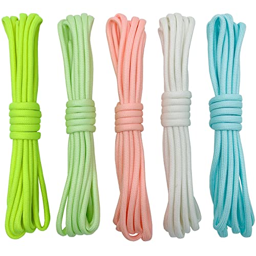 Paracord Schnüre 4mm Luminous Glow in The Dark Seile Paracord Parachute Cord 9 Kern-Strängen DIY Handgemachte Webart für Armband Schlüsselanhänger Zeltseil (15 Meters, Multicolored Set 5x3Meter) von aufodara