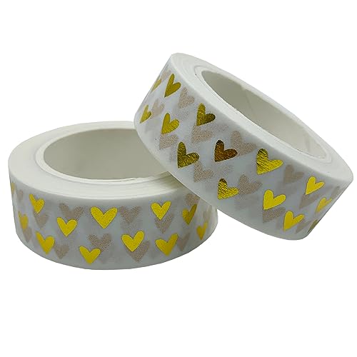 aufodara 2 Rollen 10m x 15mm Washi Tape Set Deko Klebeband Glitter Metallic Goldfarbe DIY Scrapbook Basteln (Gold - Herzform) von aufodara