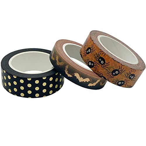aufodara 3 Rollen Halloween Washi Tape Set gold Glitzer Aufkleber Selbstklebend Dekoband Halloween Party Geschenk DIY Deko Scrapbooking, Klebeband Länge je Rolle 10m (Farbstil B) von aufodara