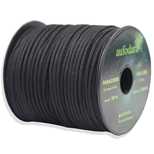 aufodara 50 Meters Paracord Schnüre 2mm Nylon Seil 1 Kern-Strängen (schwarz, 50) von aufodara