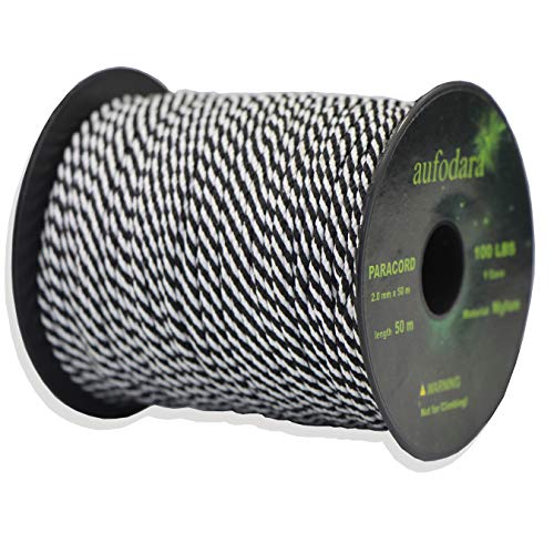 aufodara 50 Meters Paracord Schnüre 2mm Nylon Seil 1 Kern-Strängen (schwarz weiß, 50) von aufodara