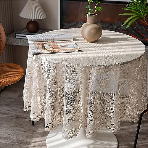 Beige Spitze Tischdecke Runde, Vintage floral bestickte Tischdecke, Elegantes Chic Overlay Tischtuch für Hochzeit Bankett Party Esstisch Dekor, Rund 150cm/60inch von auons