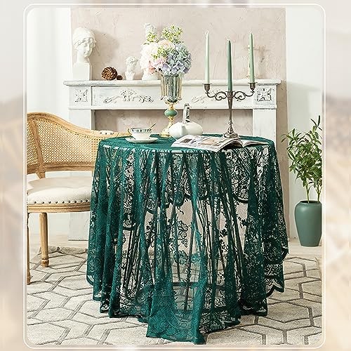 Dunkelgrün Spitze Tischdecke Runde, Vintage floral bestickte Tischdecke, Elegantes Chic Overlay Tischtuch für Hochzeit Bankett Party Esstisch Dekor, Rund 150cm/60inch Dunkelgrün Spitze Tischdecke Runde, Vintage floral bestickte Tischdecke, Elegantes Chic Overlay Tischtuch für Hochzeit Bankett Party Esstisch Dekor, Rund 150cm/60inch von auons