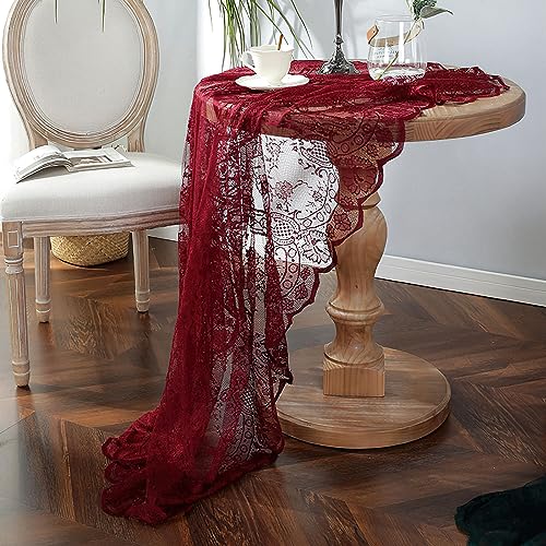 Rot Spitze Tischdecke Runde, Vintage floral bestickte Tischdecke, Elegantes Chic Overlay Tischtuch für Hochzeit Bankett Party Esstisch Dekor, Rund 190cm/75inch Rot Spitze Tischdecke Runde, Vintage floral bestickte Tischdecke, Elegantes Chic Overlay Tischtuch für Hochzeit Bankett Party Esstisch Dekor, Rund 190cm/75inch von auons