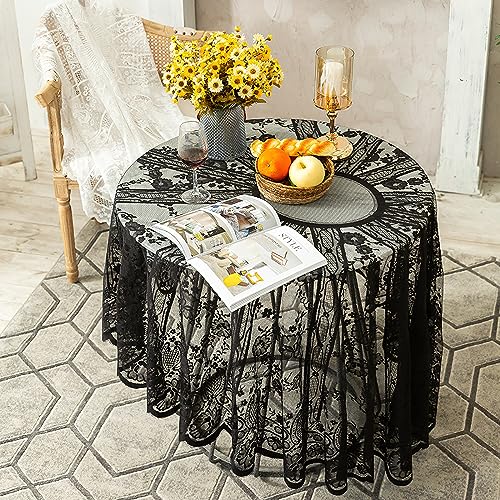 Schwarz Spitze Tischdecke Runde, Vintage floral bestickte Tischdecke, Elegantes Chic Overlay Tischtuch für Hochzeit Bankett Party Esstisch Dekor, Rund 190cm/75inch Schwarz Spitze Tischdecke Runde, Vintage floral bestickte Tischdecke, Elegantes Chic Overlay Tischtuch für Hochzeit Bankett Party Esstisch Dekor, Rund 190cm/75inch von auons