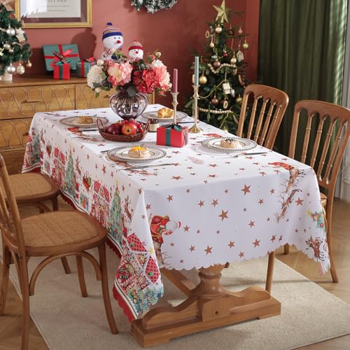 Weihnachten Tischdecke Rechteckige, Weihnachtsdekoration Xmas Tischdecke, wasserdichte Waschbare Weihnachtstischdecke, Christmas Table Cover Home Party Neujahrs Dekoration, 150 x 200 cm, C von auons