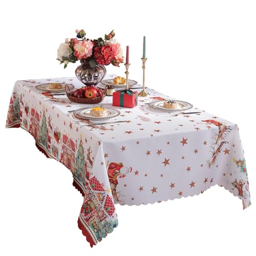 Weihnachten Tischdecke Rechteckige, Weihnachtsdekoration Xmas Tischdecke, wasserdichte Waschbare Weihnachtstischdecke, Christmas Table Cover Home Party Neujahrs Dekoration, 150 x 220 cm, C von auons