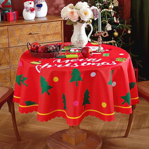 Weihnachtstischdecke Rund, Winter Schneemann Rot Abwaschbare Tischdecken Tischtuch Weihnachtsdekorationen, wasserdichte Chrismtas Wachstuchtischdecke, 150cm von auons