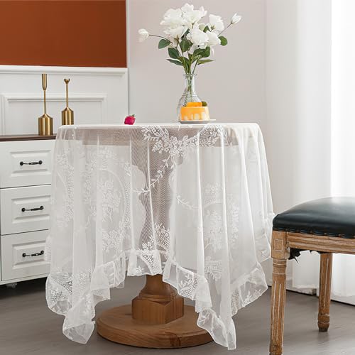 Weiß Spitze Rechteckige Tischdecke mit floralem Muster, Vintage Overlay Rüschen Tischtuch, französische rustikale bestickte Tischdecke für Hochzeit Party Bankett Empfang, 140x100cm Weiß Spitze Rechteckige Tischdecke mit floralem Muster, Vintage Overlay Rüschen Tischtuch, französische rustikale bestickte Tischdecke für Hochzeit Party Bankett Empfang, 140x100cm von auons