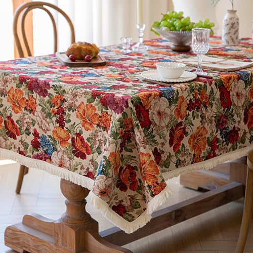 auons kleine quadratische Tischdecken Vintage Blume Tischdecke mit Quasten, Ölgemälde Leinen strukturierte Couchtisch Abdeckung für Home Decor Küche Garten Tee Party, 120 x 120 cm auons kleine quadratische Tischdecken Vintage Blume Tischdecke mit Quasten, Ölgemälde Leinen strukturierte Couchtisch Abdeckung für Home Decor Küche Garten Tee Party, 120 x 120 cm von auons
