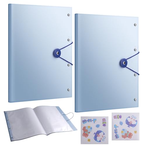 Aupawdy 2 Stück A3 Päsentationsdisplay Buch, Sichtbuch PP A3 Mit 60 Klarsichthüllen(je Buch 30 Klarsichthüllen), Präsentationsmappe Zeichenplatte Sammelmappe, Blau von aupawdy