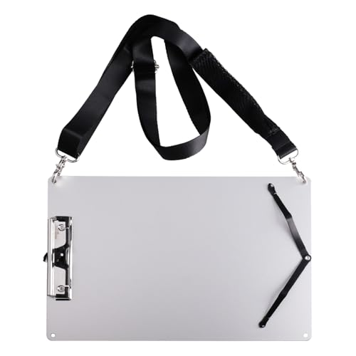 Aupawdy Klemmbrett A4,Aluminium Klemmbrett mit 160 cm Verstellbarem Schultergurt,Klemmbrettmappe Ideal für Werkstätten, Baustellen, Geschäftsreisen und Reisen,Silber(33,5x24cm) von aupawdy