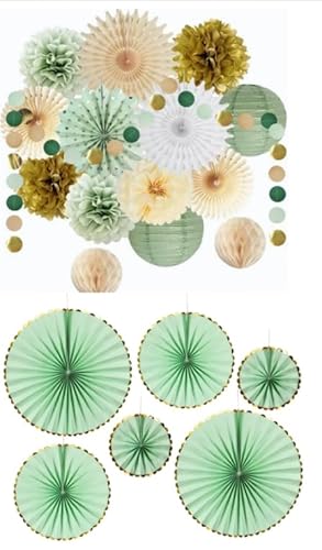 Aupawdy Salbeigrün Party Dekorationen-20 Stück Salbeigrün Creme Gold Seidenpapier Pom Poms Papierfächer Olive Salbei Gold Kreis Papierlaterne Deko für Brautparty, Geburtstag, Botanische Babyparty, Gar Aupawdy Salbeigrün Party Dekorationen-20 Stück Salbeigrün Creme Gold Seidenpapier Pom Poms Papierfächer Olive Salbei Gold Kreis Papierlaterne Deko für Brautparty, Geburtstag, Botanische Babyparty, Gar von aupawdy