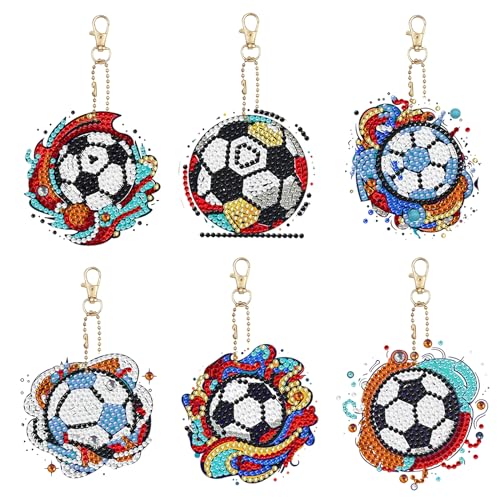 Diamond Painting Schlüsselanhänger,6 pcs Fußball Diamant Malerei Schlüsselanhänger 5D DIY Diamond Painting Schlüsselanhänger Crystal Strass Mosaik Diamant Handwerk Anhänger für Damen Herren Tasche von aupawdy