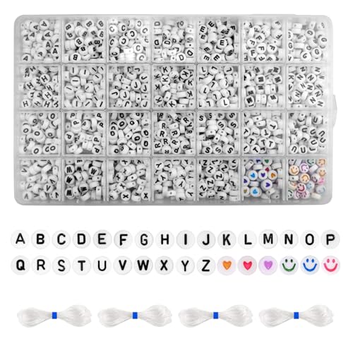 aupawdy 1400 Stück Buchstabenperlen Perlen Set Buchstaben A-Z Weiß Buchstabenperlen und Bunte Herz Perlen für armbänder buchstaben Halsketten, Ringen von aupawdy