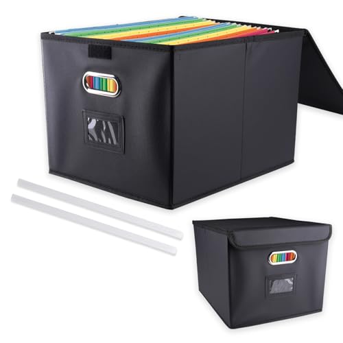 aupawdy Aufbewahrungsbox mit Deckel, Aktenbox, Faltbare Storage Box, Aufbewahrungsboxen für Haus und Büro, und Datei Ablageboxen, Faltbox für Familien(Schwarz) von aupawdy