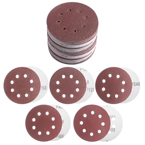 Auriikoop 50 Stück Schleifpapier 125mm Klett, Schleifscheiben für Exzenterschleifer 8 Loch 60/120/240/400/800 Körnung für Holz, Metall und Farbe von auriikoop