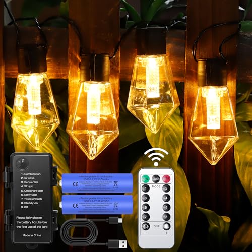 aurogeek Lichterkette Außen Batterie, 5000mAh Aufladbare Outdoor Lichterketten 9m Groß LED Glühbirnen mit Fernbedienung Timer Dimmbar Garten Beleuchtung IP64 für Balkon Bistro Lichter aurogeek Lichterkette Außen Batterie, 5000mAh Aufladbare Outdoor Lichterketten 9m Groß LED Glühbirnen mit Fernbedienung Timer Dimmbar Garten Beleuchtung IP64 für Balkon Bistro Lichter von aurogeek