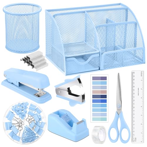 11-in-1 blauer Schreibtisch-Organizer und Zubehör, blaues Schreibtischzubehör, hellblau, Bürobedarf, inklusive blauem Heftgerät, blauer Klebebandabroller, Stifthalter, Klammerentferner, Clips, Lineal, 11-in-1 blauer Schreibtisch-Organizer und Zubehör, blaues Schreibtischzubehör, hellblau, Bürobedarf, inklusive blauem Heftgerät, blauer Klebebandabroller, Stifthalter, Klammerentferner, Clips, Lineal, von auroray