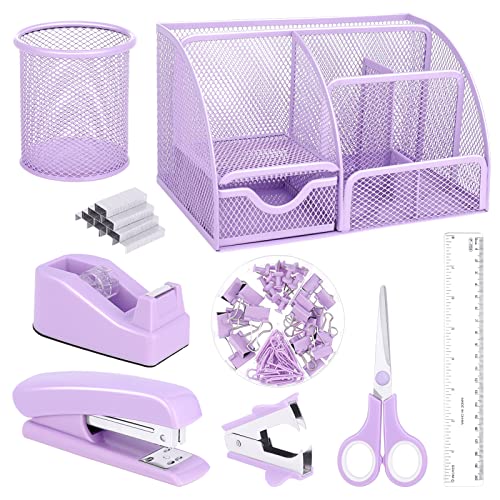 Violetter Schreibtisch-Organizer und Zubehör, Bürobedarf, 7 Fächer, Schreibtisch-Organizer mit Hefter, Klebebandspender, 1000 Heftklammern, Stifthalter, Klammerentferner, Clips, Lineal, Schere Violetter Schreibtisch-Organizer und Zubehör, Bürobedarf, 7 Fächer, Schreibtisch-Organizer mit Hefter, Klebebandspender, 1000 Heftklammern, Stifthalter, Klammerentferner, Clips, Lineal, Schere von auroray