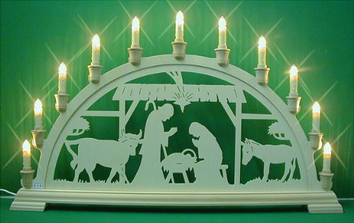 aus dem Erzgebirge Schwibbogen 11 Kerzen original Christi Geburt im Stall 67x40cm von aus dem Erzgebirge
