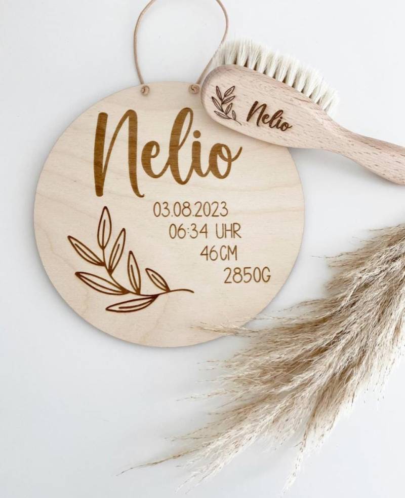 Geschenkset Zur Geburt/ Geburtstafel Und Personalisierte Babybürste/ Geburtsgeschenk/ Babybürste Holzschild Mit Namen von ausholzmitherzbyvivi