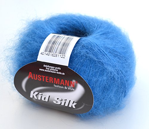 Austermann Kid Silk Farbe 45 azur - feines Lace Garn, Mohair Wolle zum Lace stricken von austermann