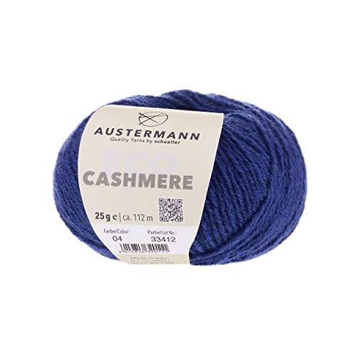Eco Cashmere - Kaschmirwolle zum Stricken - 25g Knäuel mit einer Lauflänge von ca. 112m Farbe 04 - Blau von austermann