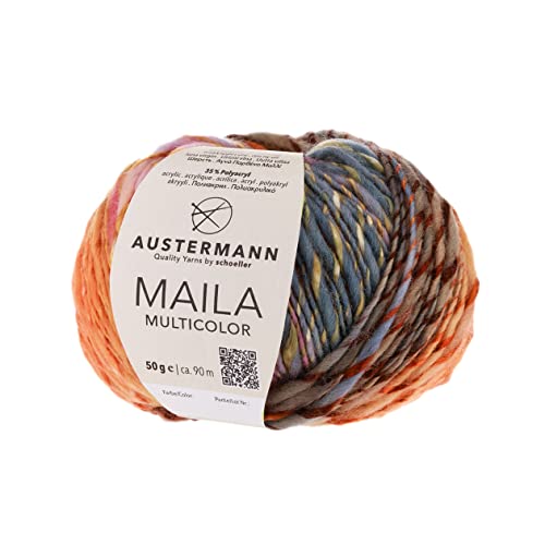Maila Multicolor - dicke Wolle mit Farbverlauf zum Stricken - ca. 90m Lauflänge je 50g Wollknäuel Farbe 01 - Rosenholz von austermann