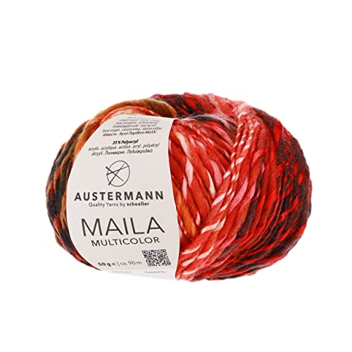 Maila Multicolor - dicke Wolle mit Farbverlauf zum Stricken - ca. 90m Lauflänge je 50g Wollknäuel Farbe 02 - Vulkan von austermann