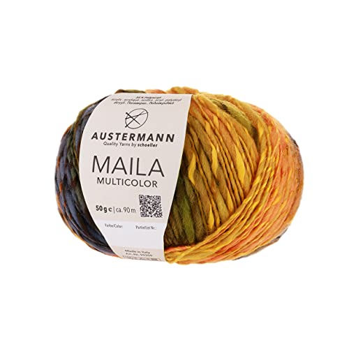 Maila Multicolor - dicke Wolle mit Farbverlauf zum Stricken - ca. 90m Lauflänge je 50g Wollknäuel Farbe 03 - Kurkuma von austermann
