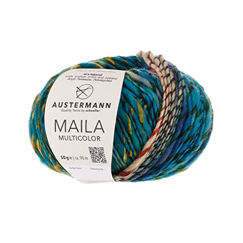 Maila Multicolor - dicke Wolle mit Farbverlauf zum Stricken - ca. 90m Lauflänge je 50g Wollknäuel Farbe 04 - Dschungel von austermann