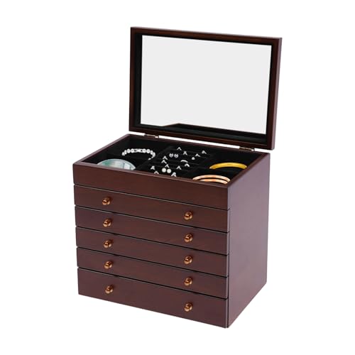 awolsrgiop Schmuckschatulle, 6-stöckiger Schmuck-Organizer, Holz Schmuckkasten mit großem Spiegel, 6 Schubladen, Großes Fassungsvermögen Organizer für Schublade Schmuckaufbewahrung awolsrgiop Schmuckschatulle, 6-stöckiger Schmuck-Organizer, Holz Schmuckkasten mit großem Spiegel, 6 Schubladen, Großes Fassungsvermögen Organizer für Schublade Schmuckaufbewahrung von awolsrgiop