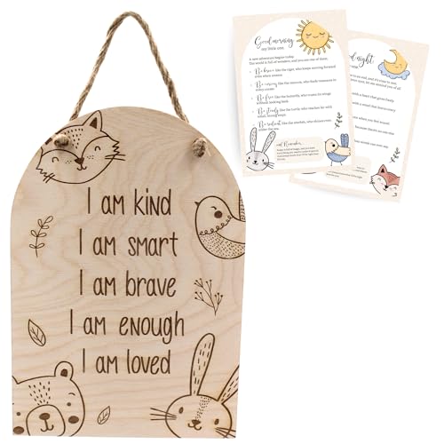 ayurvana Motivierender Kunstdruck für Kinder, aus Holz, Dekoration für Babyzimmer, Mädchen oder Jungen, positive Sätze und Werte, Wandbild, Geschenk zur Geburt, Taufe, Babyparty (englisch) von ayurvana