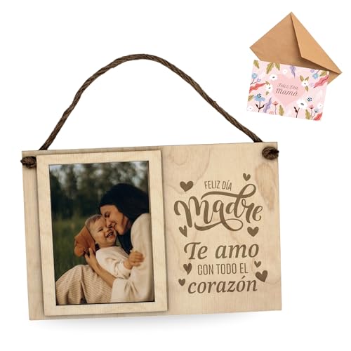 ayurvana Personalisierbarer Bilderrahmen aus Holz, einzigartiges Geschenk für Mutter, Großmutter, Liebe oder Freundschaft, Wanddekoration mit Juteschnur und Postkarte, 24 x 16 cm (FELIZDIAMAD) von ayurvana