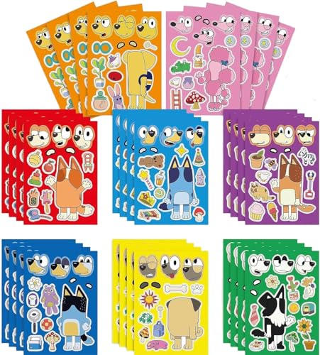 24 Stück Bluy DIY Aufkleber Set, Kinder Sticker für Kindergeburtstag&Bluy Party Deko, Cartoon Make-a-Face Aufkleber Kinder für Mädchen Jungen 24 Stück Bluy DIY Aufkleber Set, Kinder Sticker für Kindergeburtstag&Bluy Party Deko, Cartoon Make-a-Face Aufkleber Kinder für Mädchen Jungen von azttior