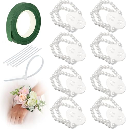 8 Stück Hochzeit Handgelenk Armbänder, Elastische Perlen Handgelenkbänder, DIY Blumen Armbänder für Brautjungfer, Braut Hochzeit, Strandparty, Abschlussball, mit grüner Floristenband und Kabelbindern 8 Stück Hochzeit Handgelenk Armbänder, Elastische Perlen Handgelenkbänder, DIY Blumen Armbänder für Brautjungfer, Braut Hochzeit, Strandparty, Abschlussball, mit grüner Floristenband und Kabelbindern von azttior