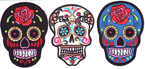 Applikation Aufbügler Patches Skull Aufnäher Set Mexican Biker Patches Bügelbild Sticker Sugar Skull Tattoo Latino Mexiko Rockabilly 3 er Set Applikation Aufbügler Patches Skull Aufnäher Set Mexican Biker Patches Bügelbild Sticker Sugar Skull Tattoo Latino Mexiko Rockabilly 3 er Set von b2see