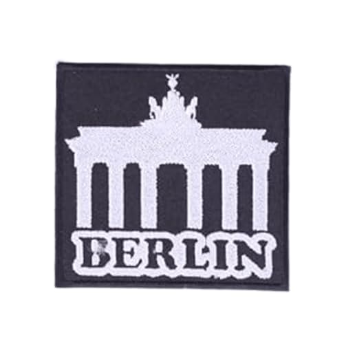 Berlin Aufnäher Patch Applikation Wappen Emblem Hauptstadt Berliner Bär Fernsehturm (schwarz weiss Quadrat) von b2see
