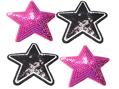 Iron On Aufnäher Patch Applikation pink schwarz Glitzer Set Motive Sterne Kleidung von b2see