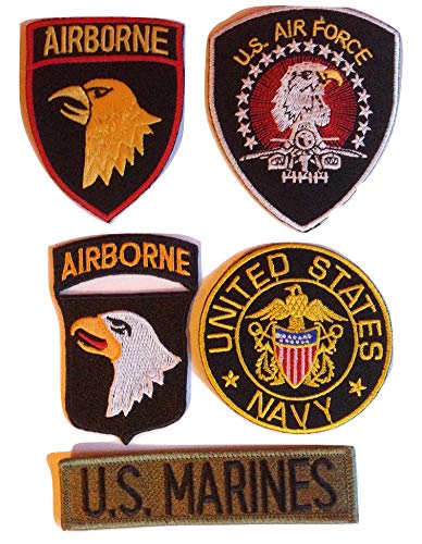 Iron on Bügel USA Miltär Aufnäher Patches Flicken Aufbügler Applikation Kleidung zum aufbügeln aufnähen USA Army Navy 5 Stück (USA 6) von b2see