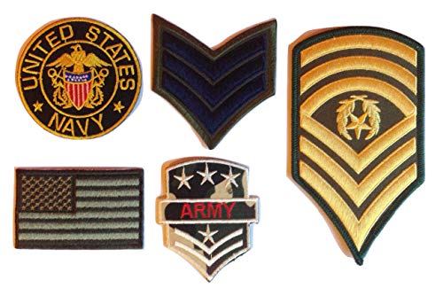 Iron on Bügel USA Miltär Aufnäher Patches Flicken Aufbügler Applikation Set groß zum aufbügeln aufnähen Kleidung Army Navy Seal Sergeant USA 5 Stück (USA 4) von b2see