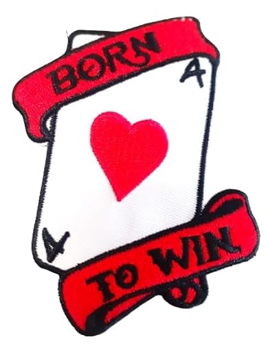 Bügel-Aufnäher Iron on Patch für Jacken Jeans Kleidung Aufnäher Applikation Poker-Karten Sticke-ei Aufbügler Applikation Bügelbilder Born to win 10 cm von B2SEE