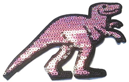 Strass Glitzer Dinosaurier Aufnäher groß Patches Applikation Aufnäher mit Pailletten Glitzer für Frauen Kleider zum aufbügeln " Gltzer Tyranno - DINO 16 x 10 cm gross " von B2SEE