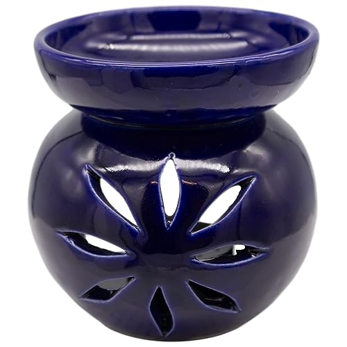 Aromabrenner aus Keramik - Marokkanische Duftlampe - Aromalampe für Duftöl - Ölbrenner für Duftwachs oder ätherisches Öl (Dunkelblau) von baba GOURMET