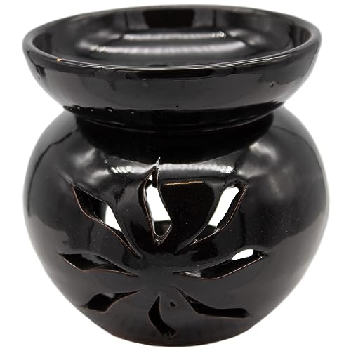 Aromabrenner aus Keramik - Marokkanische Duftlampe - Aromalampe für Duftöl - Ölbrenner für Duftwachs oder ätherisches Öl (Schwarz) von baba GOURMET