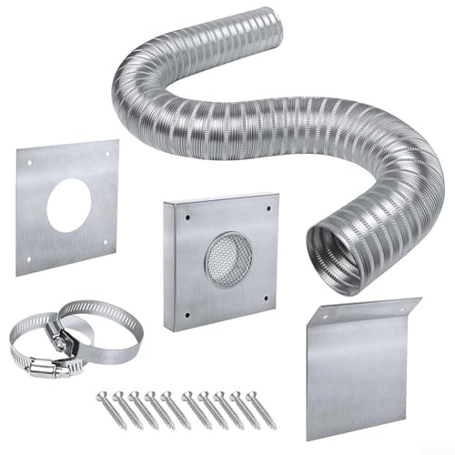 Pelletofen Frischlufteinlass-Set mit 5,1 cm flexiblem Aluminiumschlauch und 304 Edelstahl-Wandpaneelen, Außenkaltluftschlitz-Set mit Klemmen und Regenhaube für von babominimer