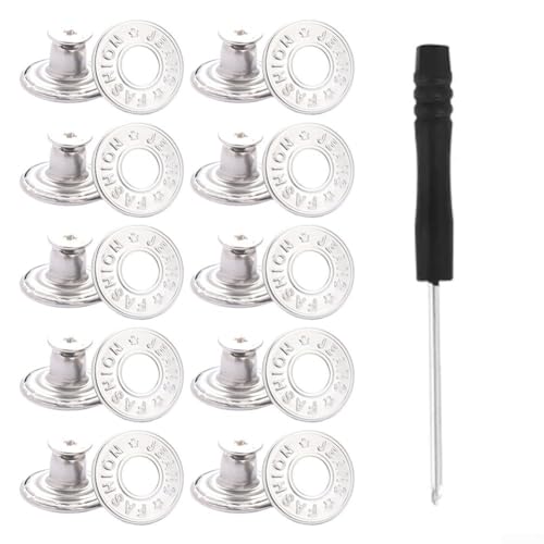 Reparatur-Set mit 10 Jeansknöpfen aus Metall, perfekte Lösung für enge oder lockere Hosen (E) von babominimer
